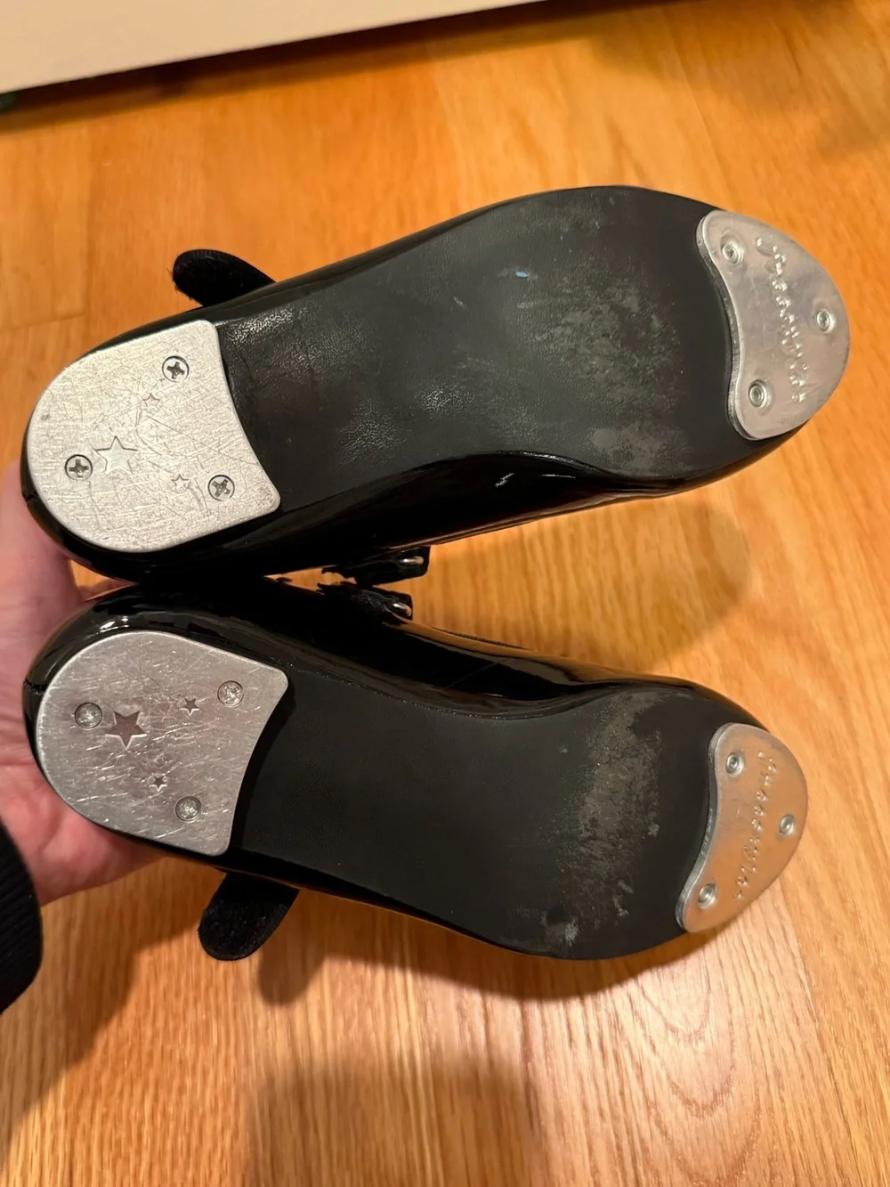 Danskin Black Patent Mary Jane Tap Shoes with Velcro Strap Sz 12